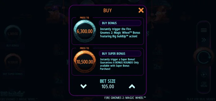 Fire Gnomes 2 Magic Wheel - menu Bonus Buy